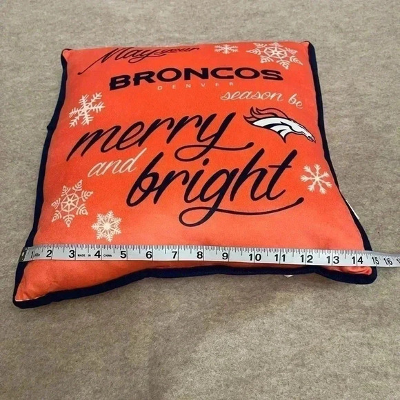 Denver Broncos Football Orange Blue Squared Christmas Pillow 15”X15” - Picture 6 of 8